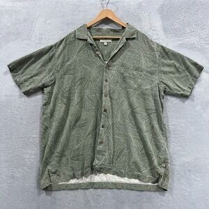 Island Shores 2XL 100% Silk Hawaiian Shirt Floral‎ Palm Print Washable Silk